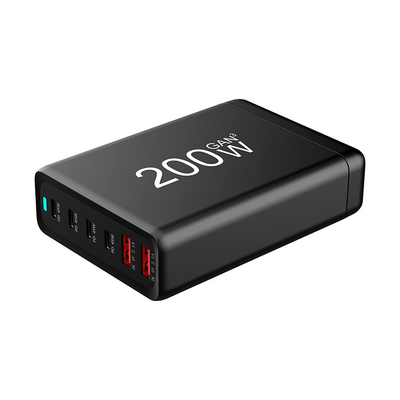 Factory Portable 200W GaN Desktop Quick Charger Stand 6 Ports PD 45W Power AC Adapter 4 Type-C 2 USB-A for Phone Laptop Tablet