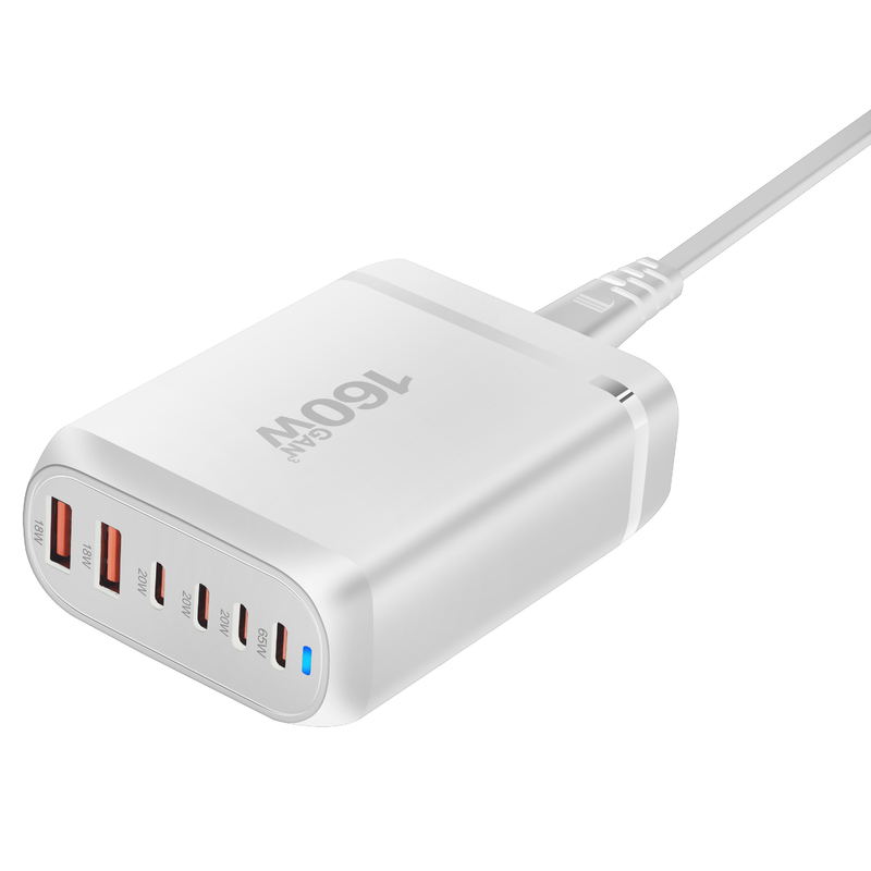 Gan 160w Pd Wall Charger Usb C PD Fast Charging 6 Ports Desktop Power Supply Adapter for Mobilephone and Samsung