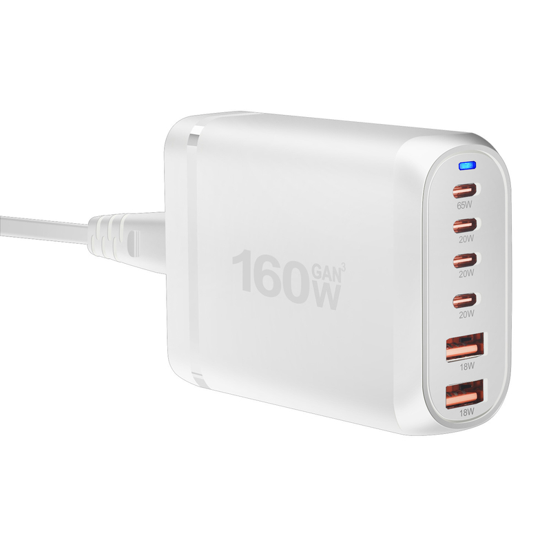 Gan 160w Pd Wall Charger Usb C PD Fast Charging 6 Ports Desktop Power Supply Adapter for Mobilephone and Samsung