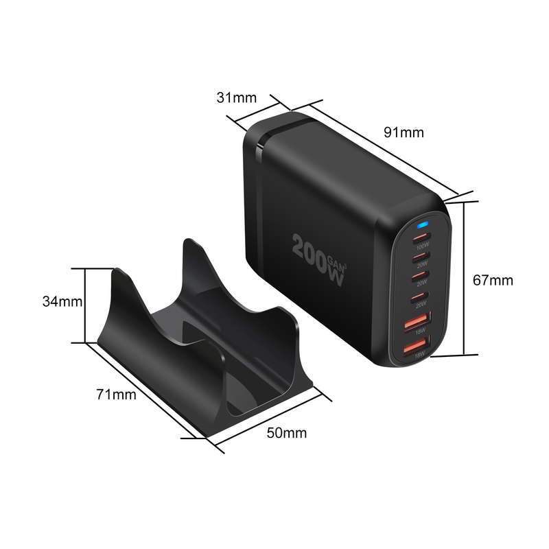 High Speed Wall Charger Fashion Fast Plug Port Multiple Uk Phone 200W Adapter Mobile Charger With Usb and Type C Charger