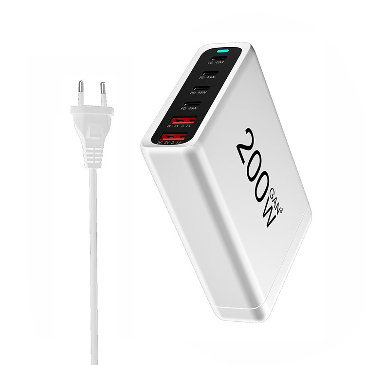 200W 4C2A Dual PD GAN 45W Wall Charger Type C PD Laptop Adapter USB-C Fast PPS Charger With Travel US/EU/UK/AU Plug CE FCC