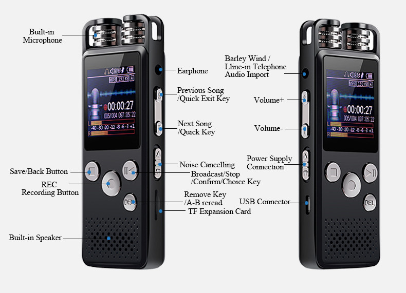 Professional Mini Audio Recorder X189 Voice Activated Digital Voice Recorder Microphones Noise Reduction Multi-language Menu