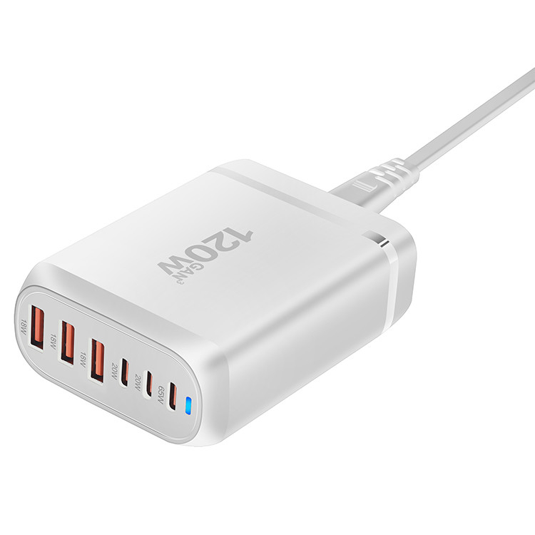 Factory Travel Charger 120W GaN USB Type-C 3 Type C and 3 USB a Fast Charging Cell Phone Wall Charger for Iphone