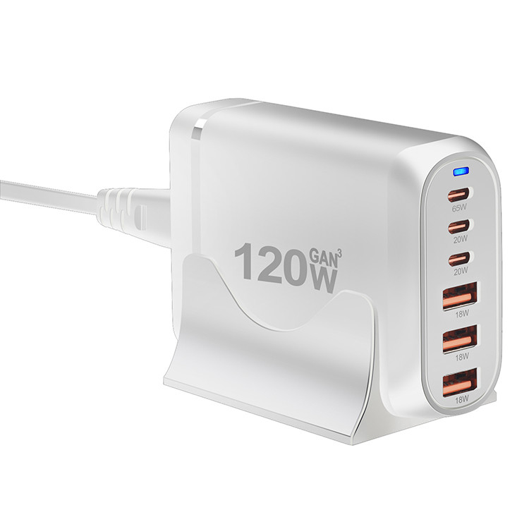 Factory Travel Charger 120W GaN USB Type-C 3 Type C and 3 USB a Fast Charging Cell Phone Wall Charger for Iphone