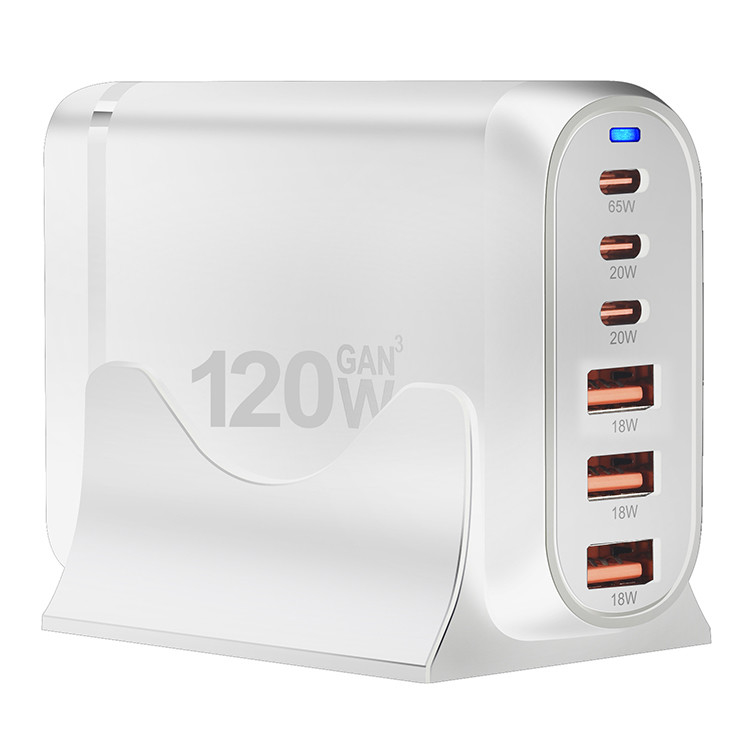 Factory Travel Charger 120W GaN USB Type-C 3 Type C and 3 USB a Fast Charging Cell Phone Wall Charger for Iphone