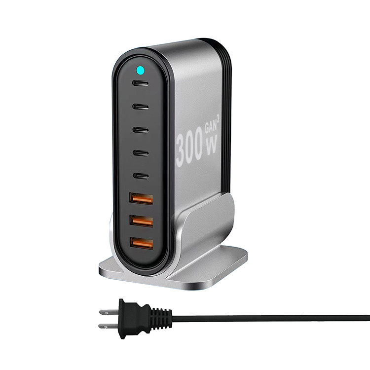 High-Power Universal Type-C USB Adapter Quick Charge Station 300W Aluminium Alloy Wall Charger Mobile Phones Tablets