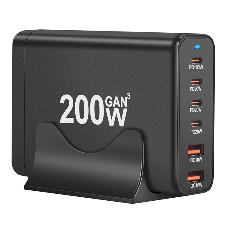 2024 PD100W USA UK AU EU Plug Charger Station Custom Logo Portable Multi-Port 200W Gan Wall Charger