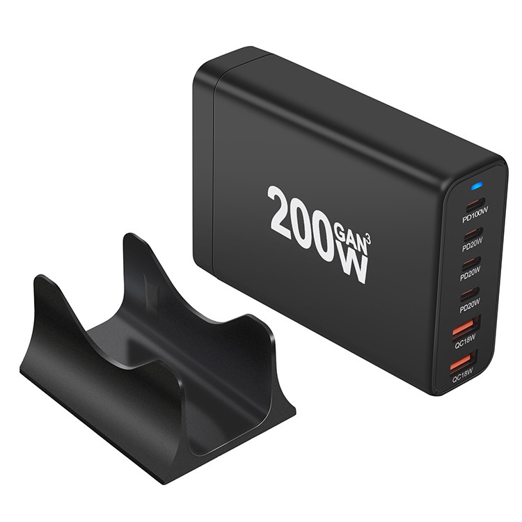 2024 PD100W USA UK AU EU Plug Charger Station Custom Logo Portable Multi-Port 200W Gan Wall Charger
