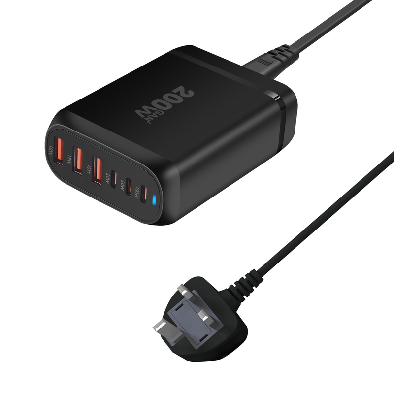 Professional Factory 200W 6 in 1 Smart Desktop Laptop Universal Type C Pd Fast Charging Station Gan Power Chargers Adapters