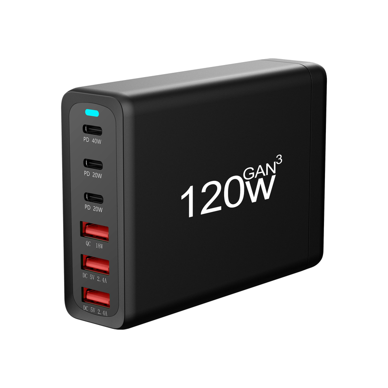 120W USB C Charger 120W Multi-port USB Fast Charging Block Fast Wall Charger Adaptor USB Charging Station With Indicator Light