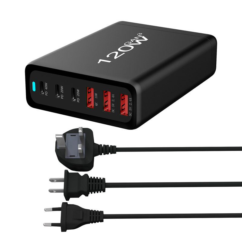 120W USB C Charger 120W Multi-port USB Fast Charging Block Fast Wall Charger Adaptor USB Charging Station With Indicator Light