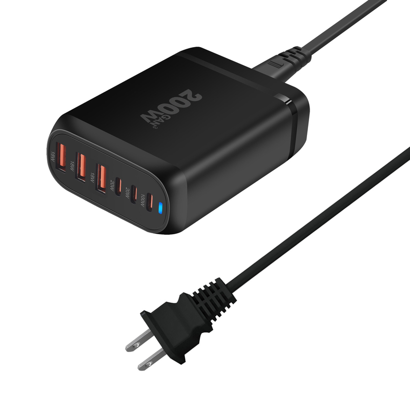 Wholesale 200W GaN Desktop Charger 6-Port USB Type C PD Fast Charge 3.0 QC3.0 ABS for Mobile & Laptop