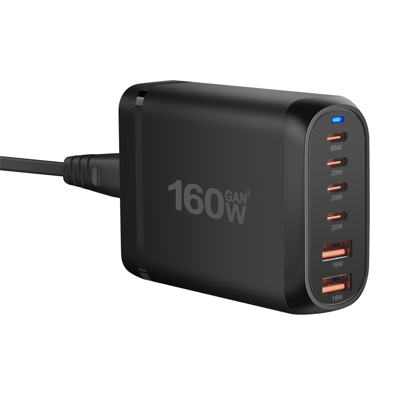 Hot Factory Multiport USB C PD Fast Charging Wall Charger 160W GaN 6 Port 4USB C 2 USB a for Samsung Mobile Phone
