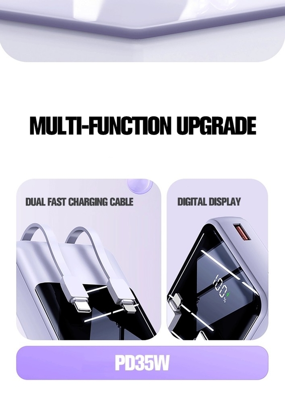 2024 Hot Sale Mini Power Bank 20000mAh 35W Super Fast Charging Power Banks With LED Display Built in Double-Cable Power Bank
