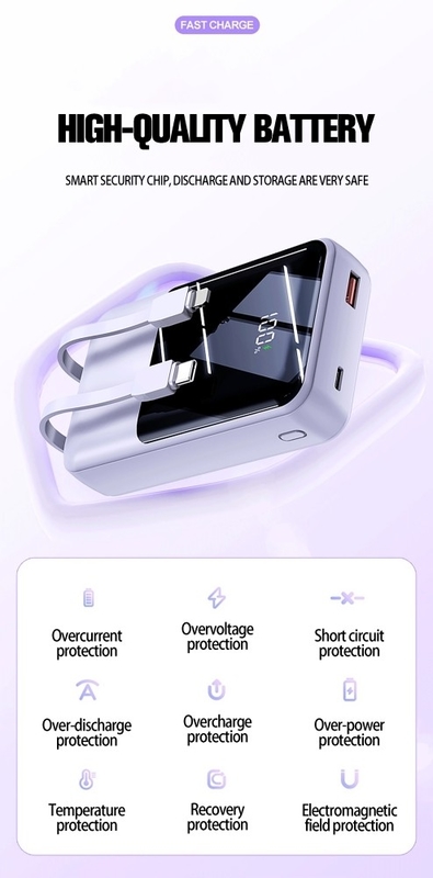2024 Hot Sale Mini Power Bank 20000mAh 35W Super Fast Charging Power Banks With LED Display Built in Double-Cable Power Bank