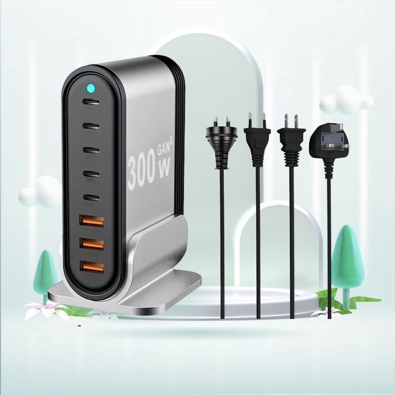 USB C Charger 300W USB C Charger Block Upgraded GaN III 8-Port Fast Charging Station Hub PD 40W 65W Laptop Charger Adapter