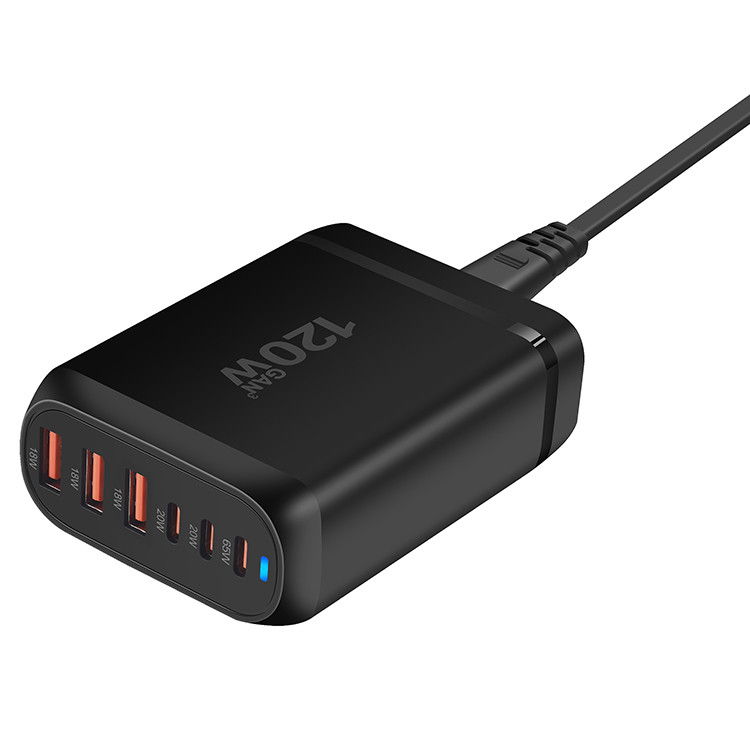 120W Fast Wall Charger Block Plug 5 Ports USB Charging Station Power Strip Adapter 3PD Type C and 2 USB a Mobile Phone Chargers
