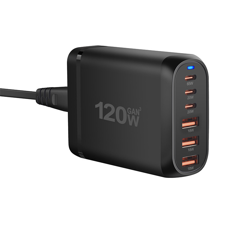 120W Fast Wall Charger Block Plug 5 Ports USB Charging Station Power Strip Adapter 3PD Type C and 2 USB a Mobile Phone Chargers