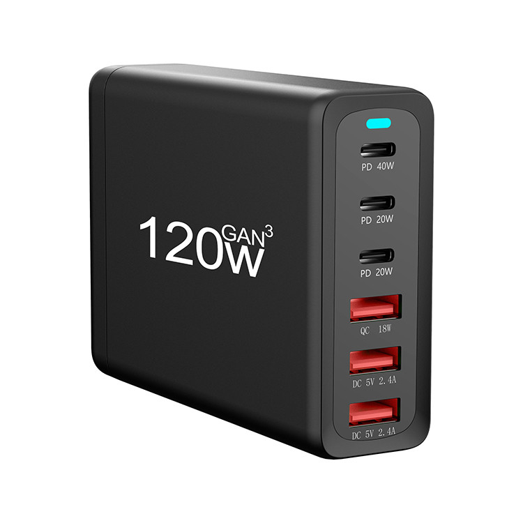 Wholesale Gan Technology 120w Usb C Desktop Charger Fast Charger Power Adapter Station 6 Port Wall Charger