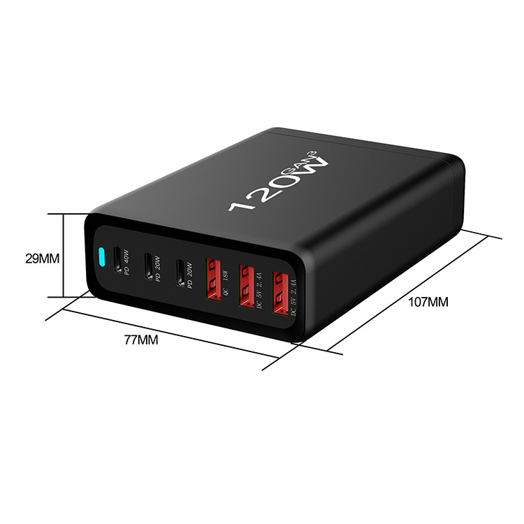 Wholesale Gan Technology 120w Usb C Desktop Charger Fast Charger Power Adapter Station 6 Port Wall Charger