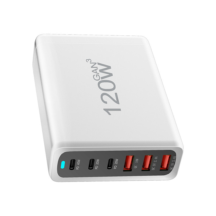 Wholesale Gan Technology 120w Usb C Desktop Charger Fast Charger Power Adapter Station 6 Port Wall Charger