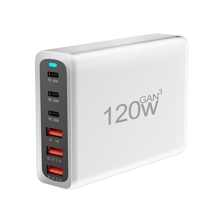Wholesale Gan Technology 120w Usb C Desktop Charger Fast Charger Power Adapter Station 6 Port Wall Charger