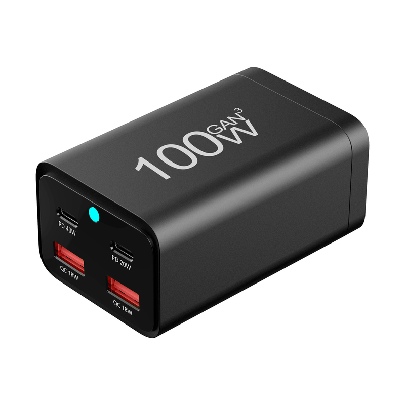 Gan 4 Port Usb Type C Fast Travel Adapter Wall Charger 100W PD 40W QC 18W Mobile Phone Black White PC Fireproof Material