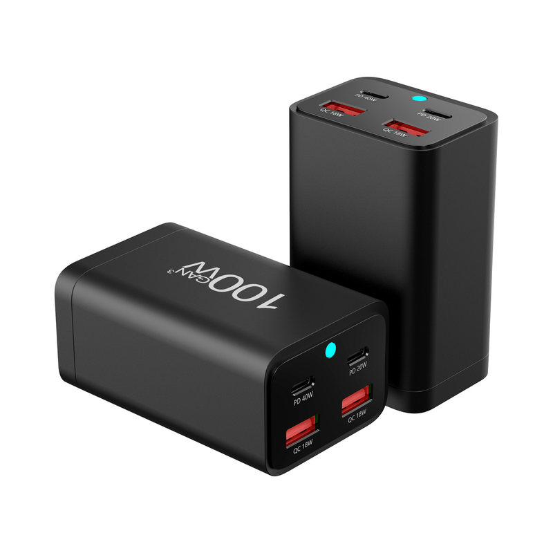 Gan 4 Port Usb Type C Fast Travel Adapter Wall Charger 100W PD 40W QC 18W Mobile Phone Black White PC Fireproof Material