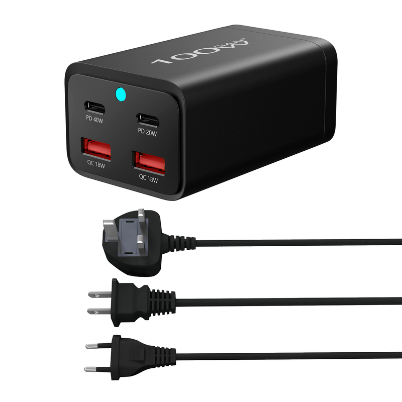 Gan 4 Port Usb Type C Fast Travel Adapter Wall Charger 100W PD 40W QC 18W Mobile Phone Black White PC Fireproof Material