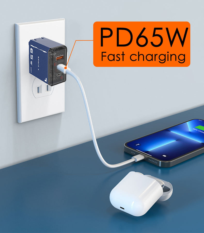Factory Silkscreen Gan 65w Power Adapter Eu Us Plug 3 Ports Qc 3.0 Type-c Pd Mobile Phone Travel Chargers 65w Gan Charger