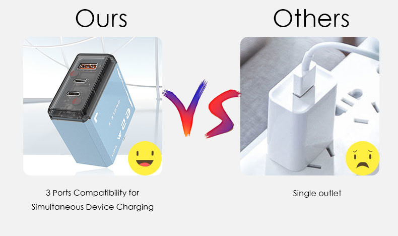 Factory Silkscreen Gan 65w Power Adapter Eu Us Plug 3 Ports Qc 3.0 Type-c Pd Mobile Phone Travel Chargers 65w Gan Charger
