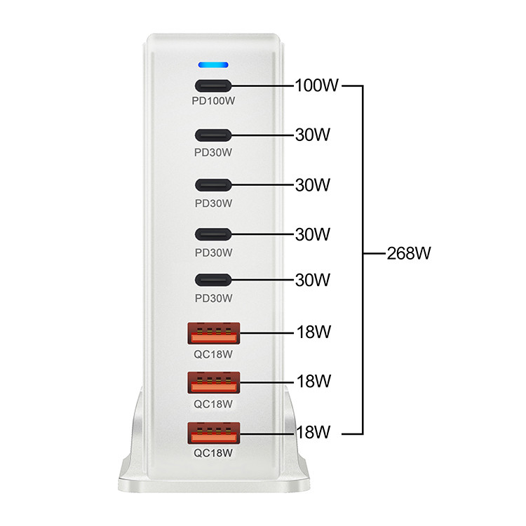 XZH Brand New 240w 268watt Desktop Adapter Usbc 8port Multifunction Pd Gan Charger Case