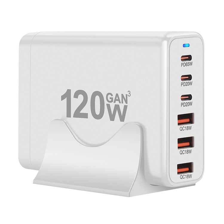 Basics 120W Six-Port GaN Wall Charger With 3 USB-C Ports (65W, 20W) With PD for Laptops, Tablets & Phones