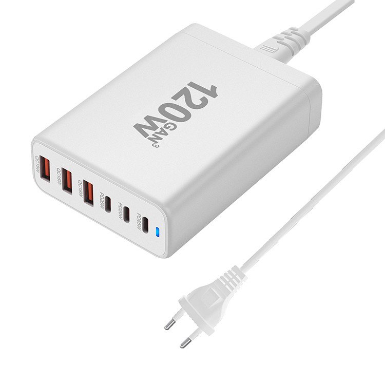 Basics 120W Six-Port GaN Wall Charger With 3 USB-C Ports (65W, 20W) With PD for Laptops, Tablets & Phones