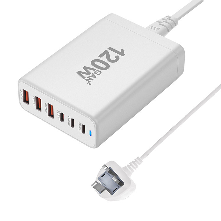 Basics 120W Six-Port GaN Wall Charger With 3 USB-C Ports (65W, 20W) With PD for Laptops, Tablets & Phones