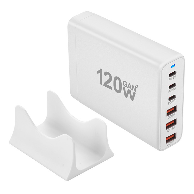 Basics 120W Six-Port GaN Wall Charger With 3 USB-C Ports (65W, 20W) With PD for Laptops, Tablets & Phones