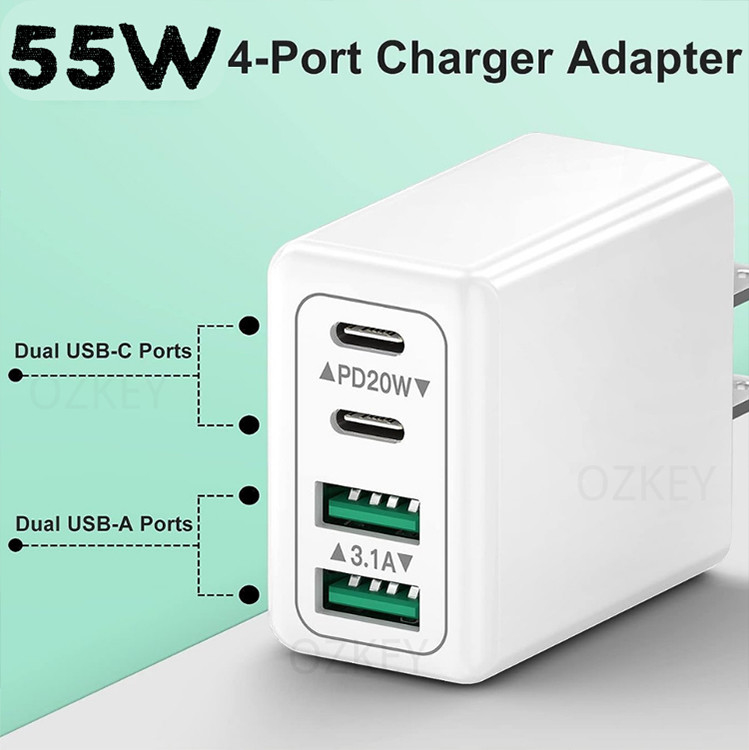 Best Selling Products 2023 Original 55w Fast Charger Dual Type C 20w Pd Uk Us Eu Wall Charger Celular