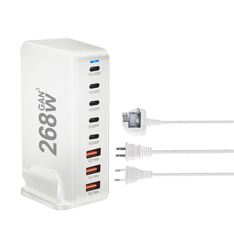 268W Multiport 5 USB-C + 3 USB-A Fast USB Charging Station Portable Wall Charger for Phone and More