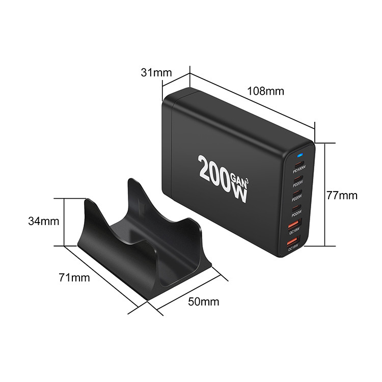 200W 6ports USB C Fast Charging Station PPS PD 65W Laptop Charger Adapter Phone Type C Usb C Charger Block
