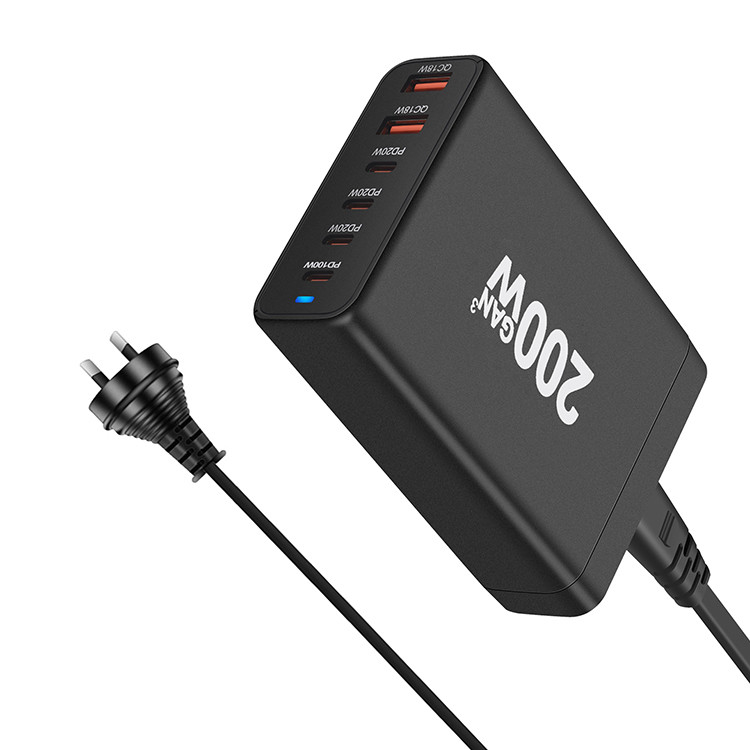 200W USB C Wall Charger & AC Cable-Multiport Power Adapter PD100W 65W Super Fast Charging Station for I Phone Type-C Laptop