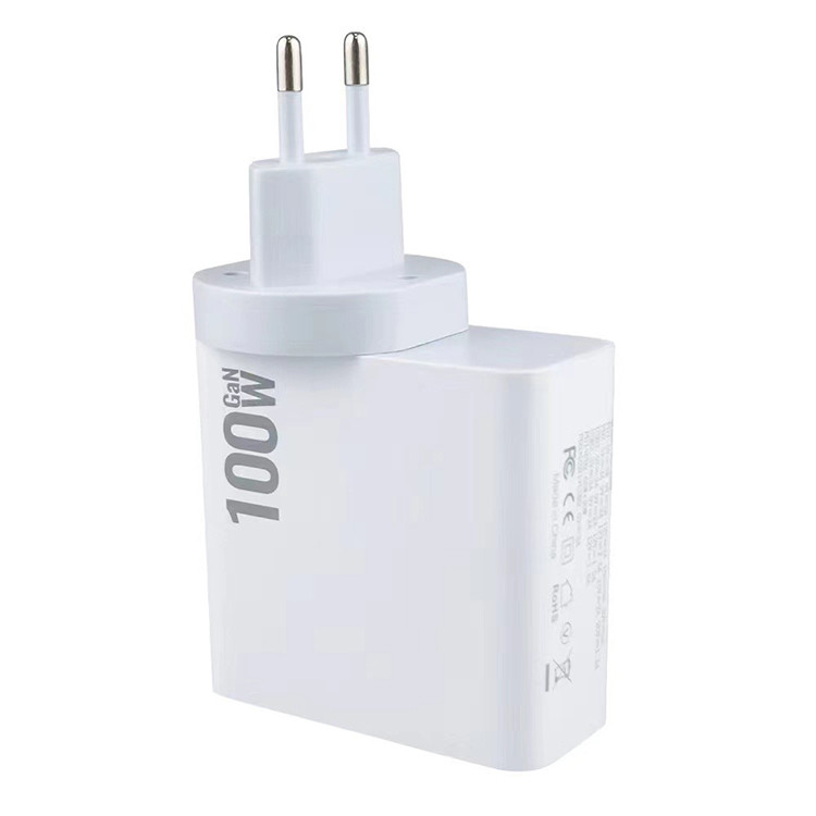 2024 Wholesale 100w Dual Usb-c Pd GaN Fast Charger 2C 2A Ports Phone Ultra Thin Usb C Wall Charger Charging