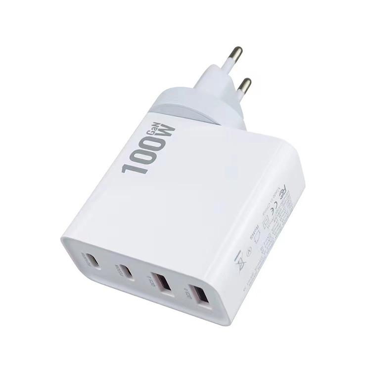 2024 Wholesale 100w Dual Usb-c Pd GaN Fast Charger 2C 2A Ports Phone Ultra Thin Usb C Wall Charger Charging