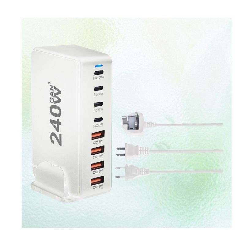 XZH 8-Ports Compact 240W USB C Charger PPS PD 100W 30W QC18W Multiport Fast Charging Station for MacBook Laptop I Phone