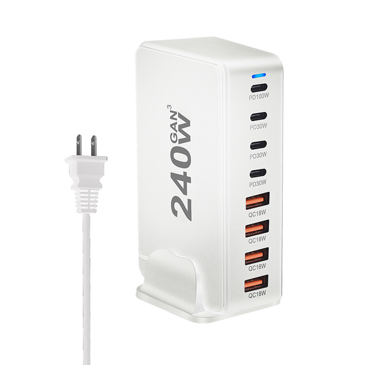 XZH 8-Ports Compact 240W USB C Charger PPS PD 100W 30W QC18W Multiport Fast Charging Station for MacBook Laptop I Phone