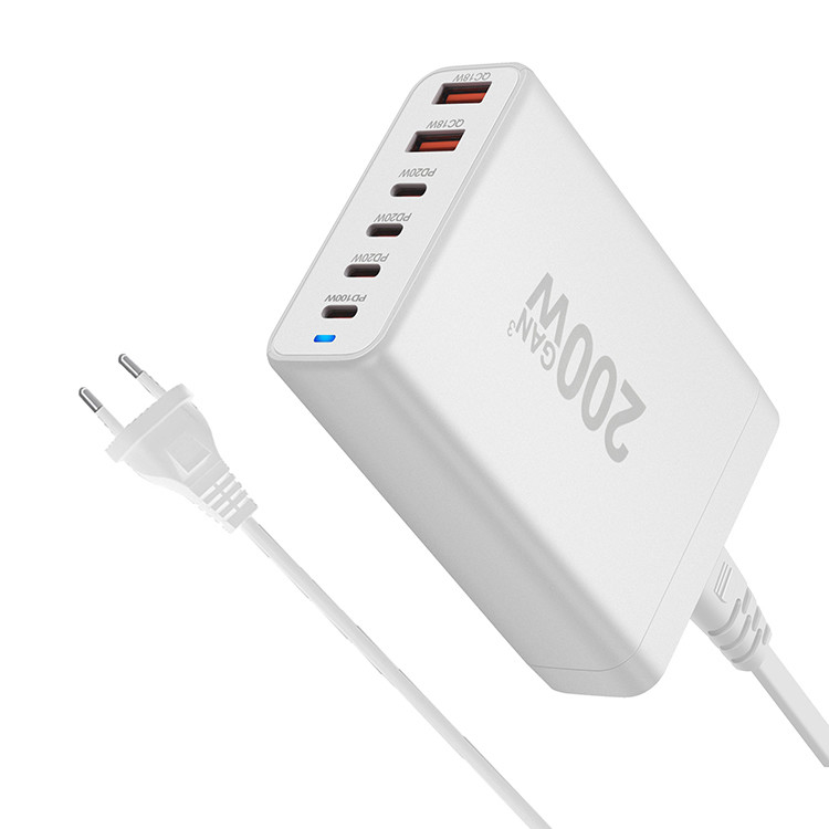 200W Compact Pd PPS Quick Charging Carregador Usb Type c 6 Ports Usb Charger Fast Charge