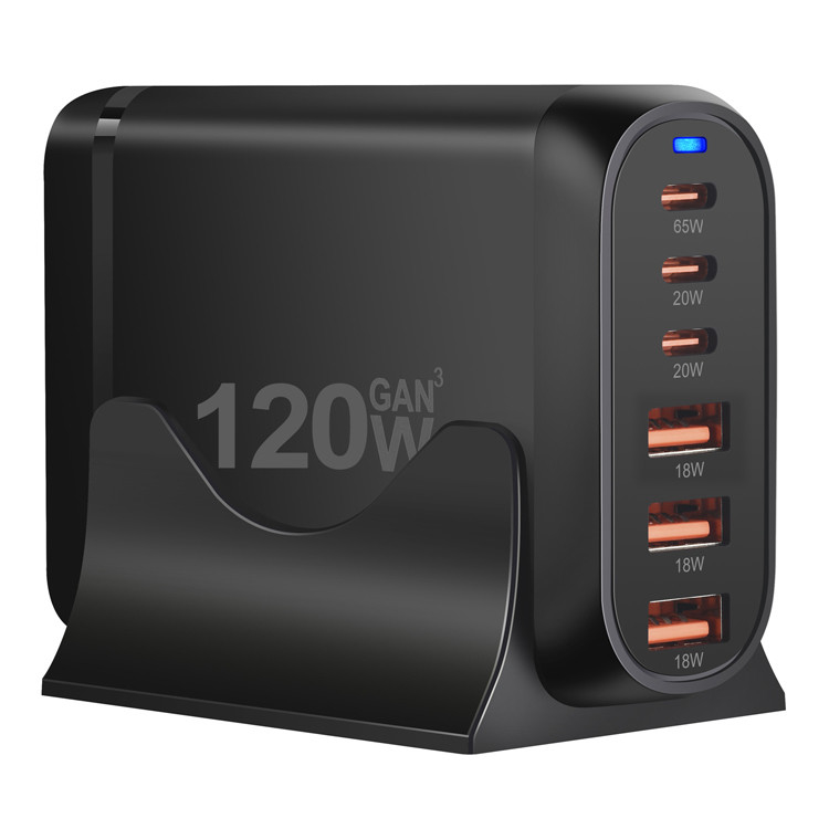 XZH CD04 Led Display Gan Tech 6 Ports Multi 120w Gan Super Mobile Fast Usb Phone Charger for Mobile Phone Macbook Laptop