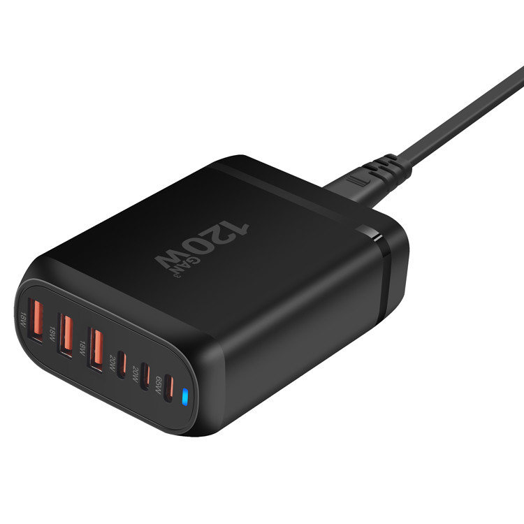 XZH CD04 Led Display Gan Tech 6 Ports Multi 120w Gan Super Mobile Fast Usb Phone Charger for Mobile Phone Macbook Laptop