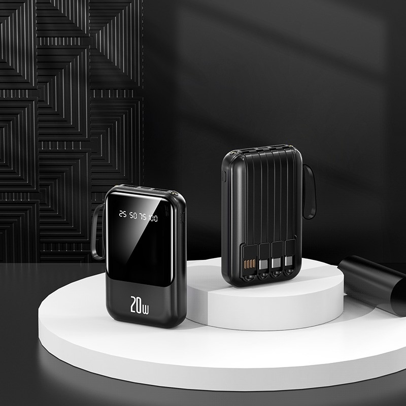 2025 Hot Sale 20000mAh Portable Power Bank 20W Super Fast Charging Power Banks With LED Display Built in 4 Cable Power Bank