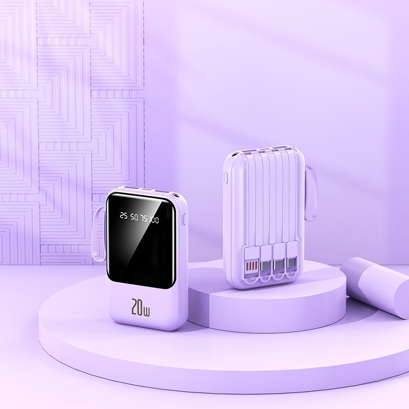 2025 Hot Sale 20000mAh Portable Power Bank 20W Super Fast Charging Power Banks With LED Display Built in 4 Cable Power Bank