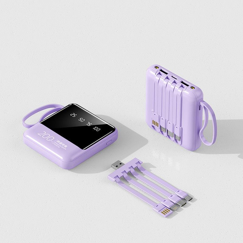 2025 Hot Sale 20000mAh Mini Portable Power Bank 20W Super Fast Charging Power Banks With LED Display Built in 4 Cable Power Bank